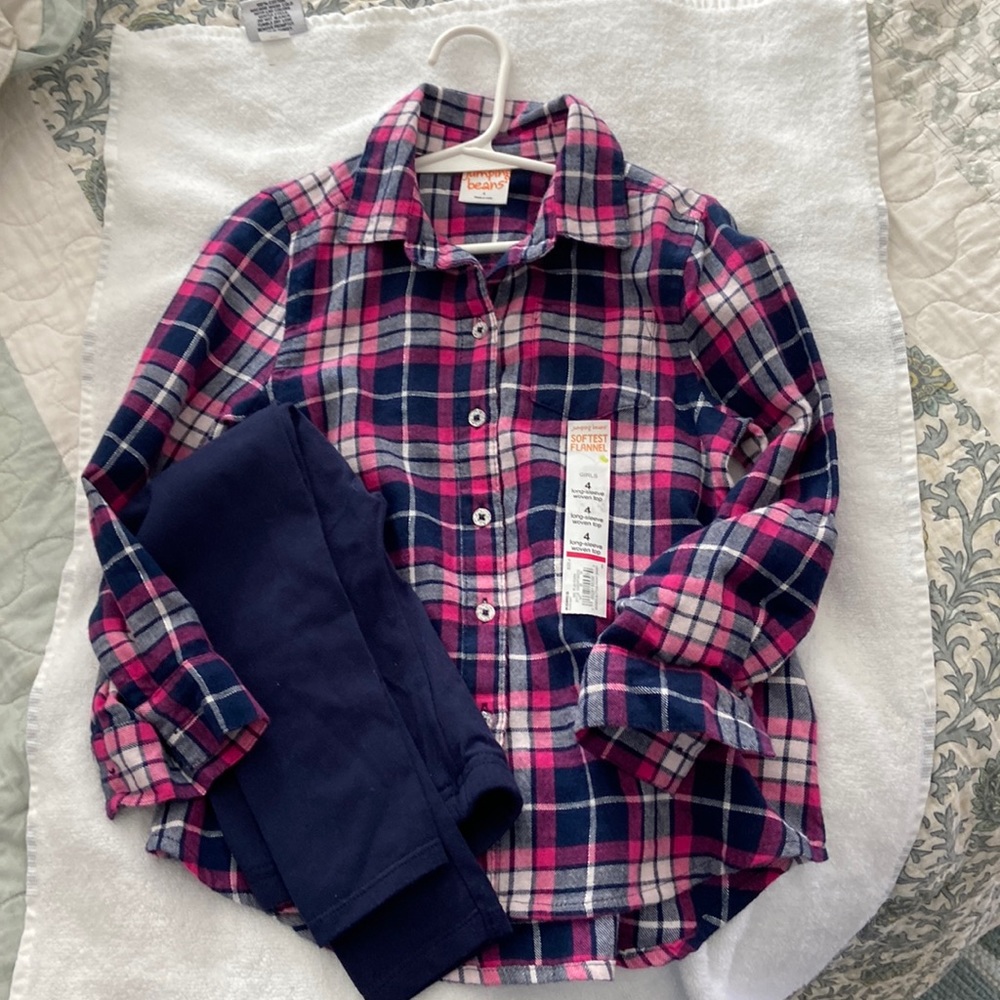 Jumping Beans NWT flannel shirt and leggings set size 4